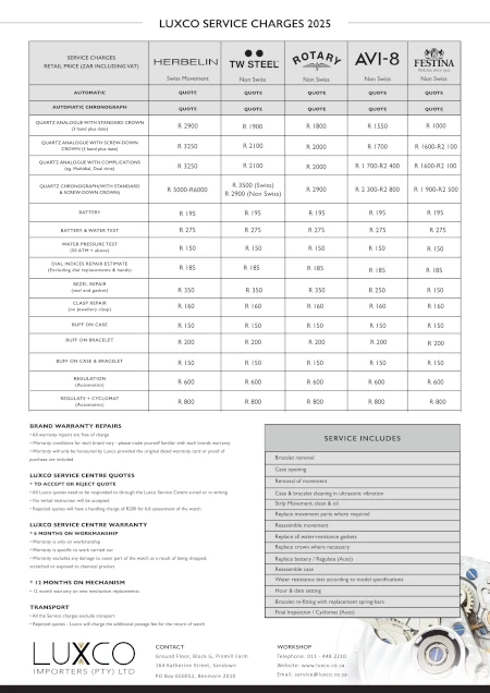 Download Service Centre Charges